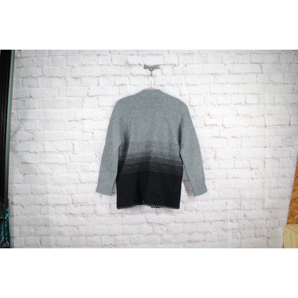 Vintage! Lisa International Gray Black Button Down Boiled Wool Sweater Size M - Picture 5 of 6